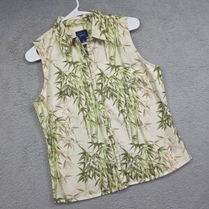 Vintage Charter Club Golf Top Women 10 Beige Bamboo Print Tropical Outdoor Sport